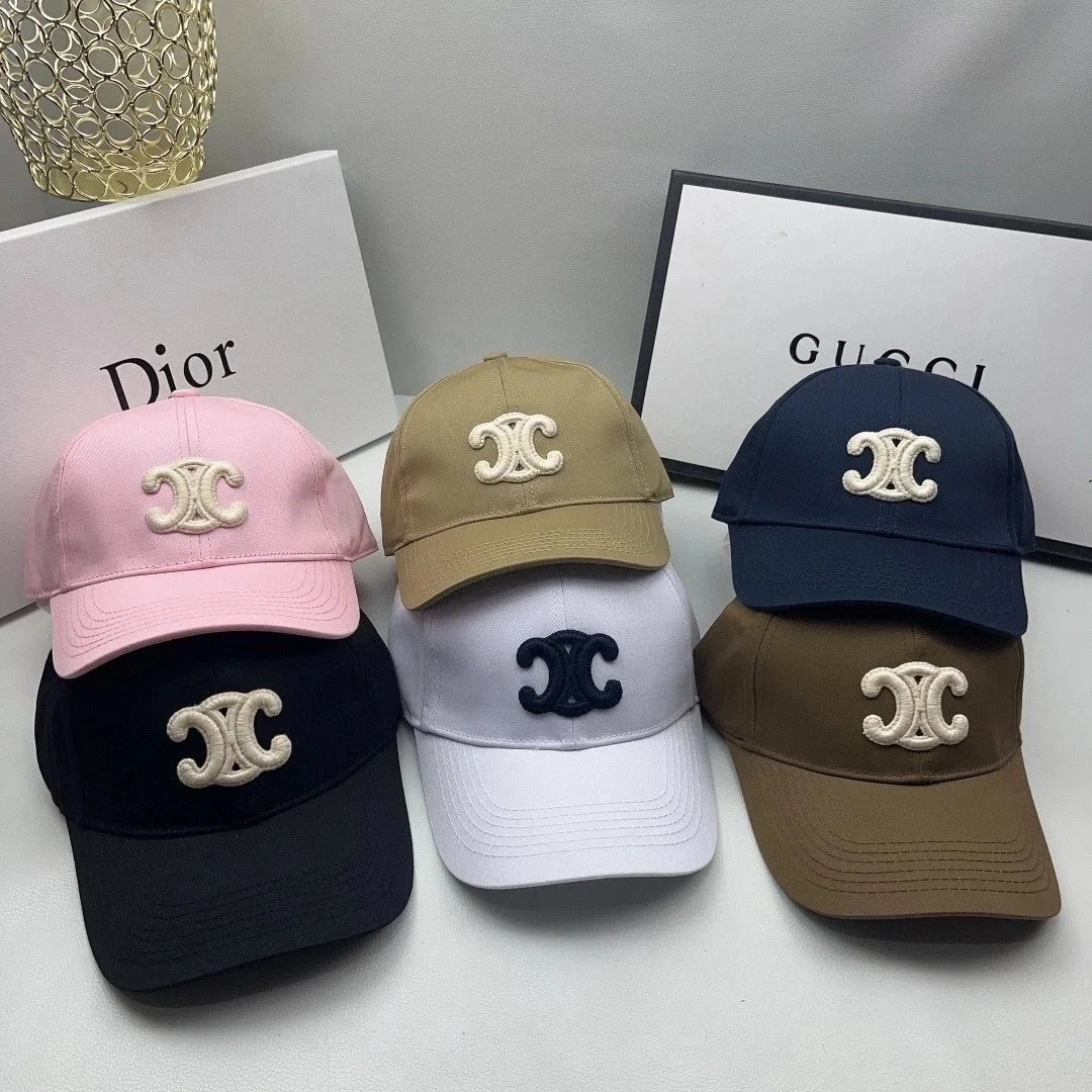 Celine Triomphe Logo Embroidered Baseball Cap - Pink Khaki Navy Black White Brown