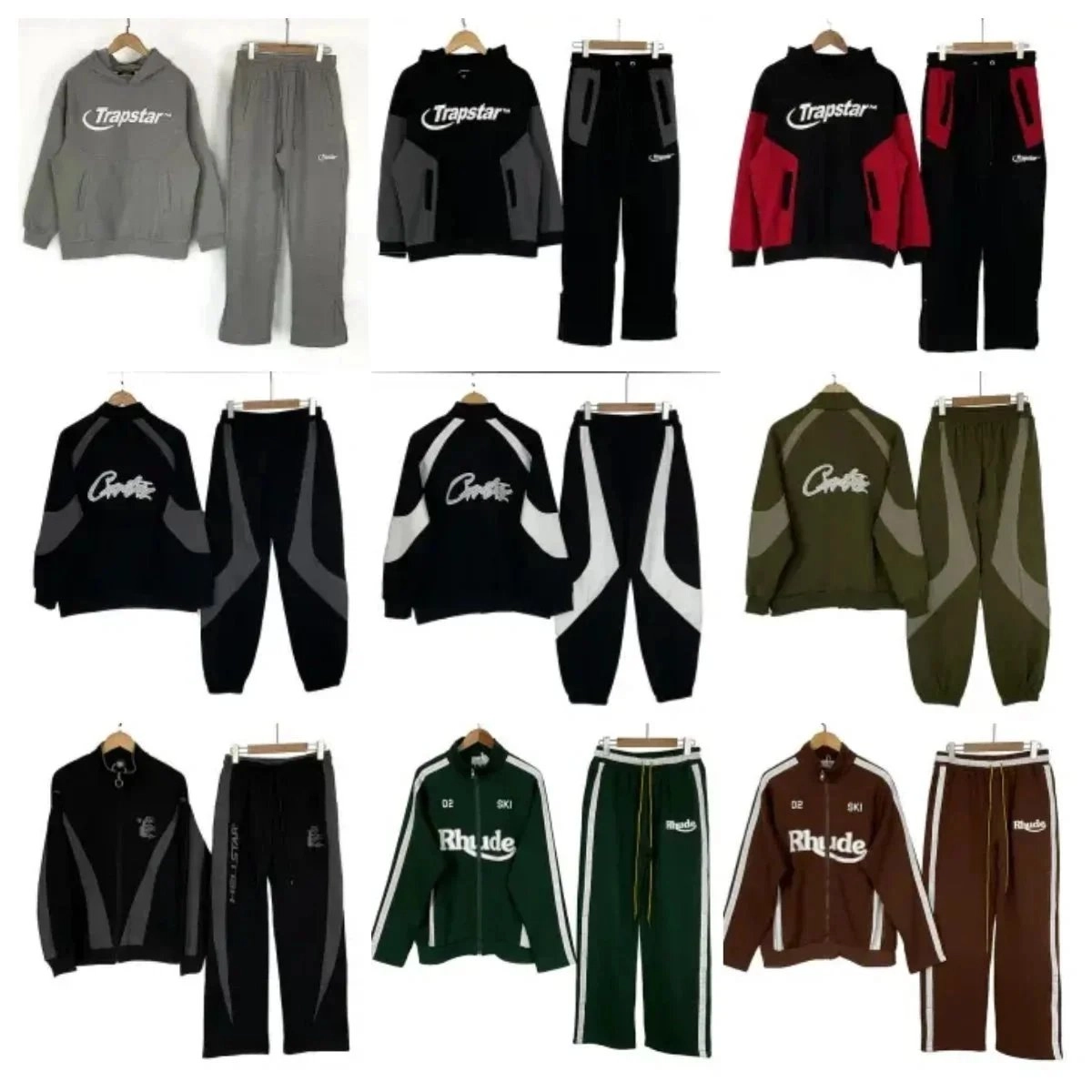 Trapstar Logo Hoodie and Jogger Set - Gray Color Block Design