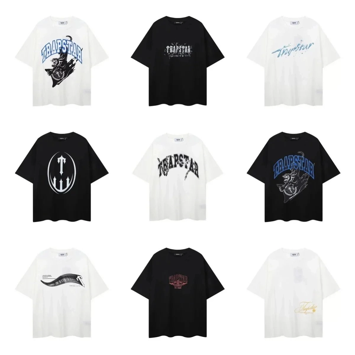 TRAPSTAR Oversized Graphic Tee - White with Blue Arch Logo and Panther