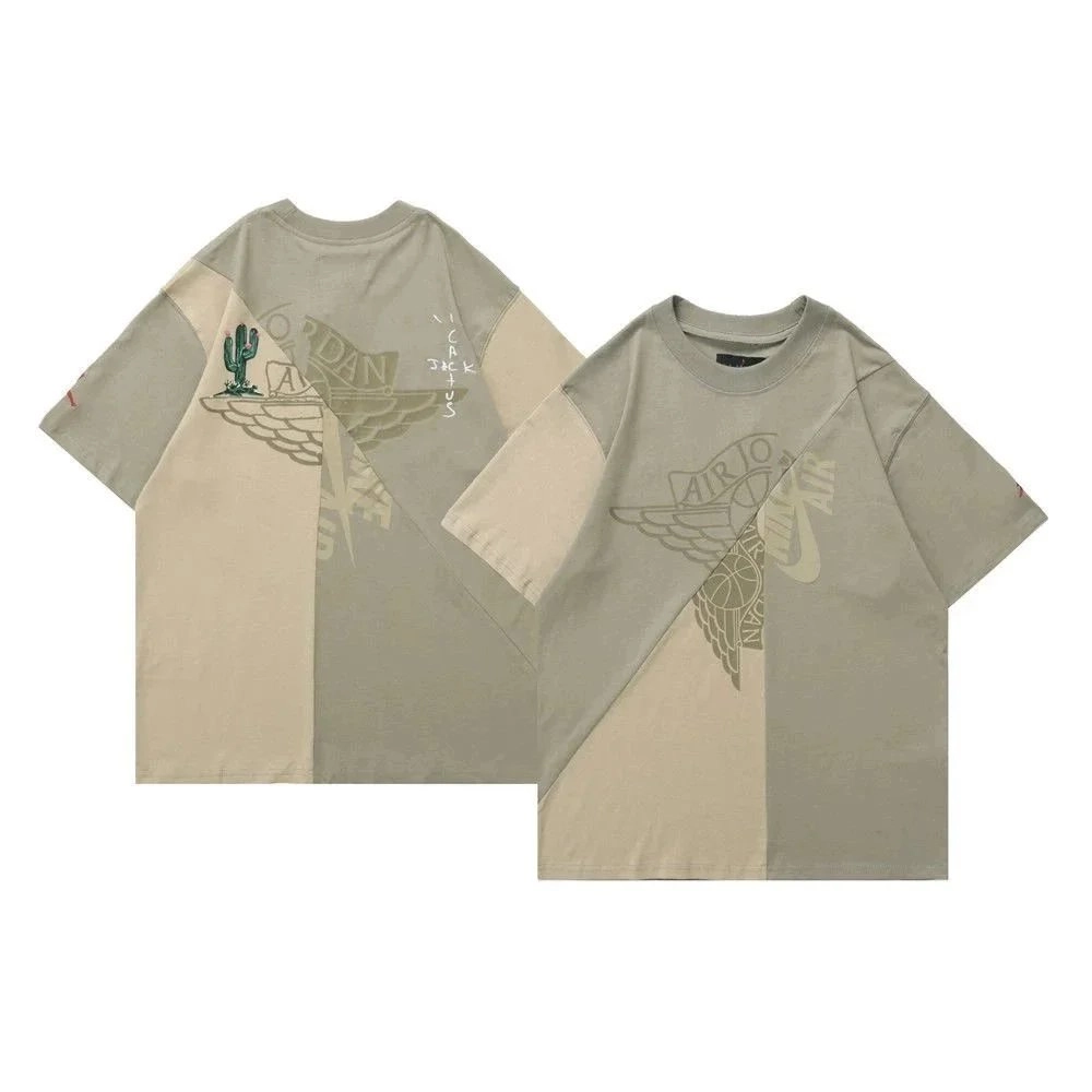 Nike Air Jordan Wings Patchwork T-Shirt Olive Beige