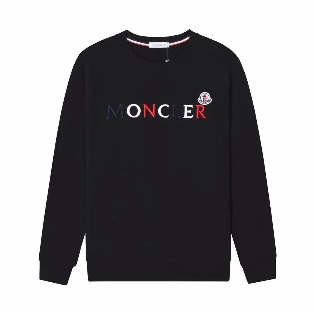 Moncler Black Crewneck Sweater with Embroidered Logo