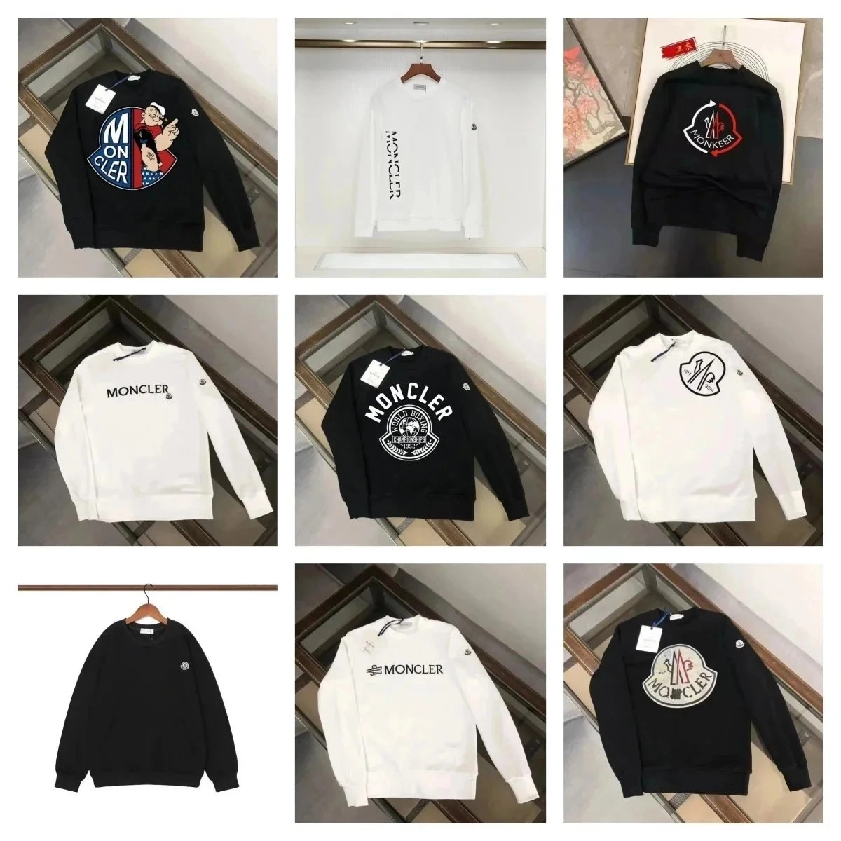 Moncler Popeye Graphic Sweatshirt Black White Logo Print