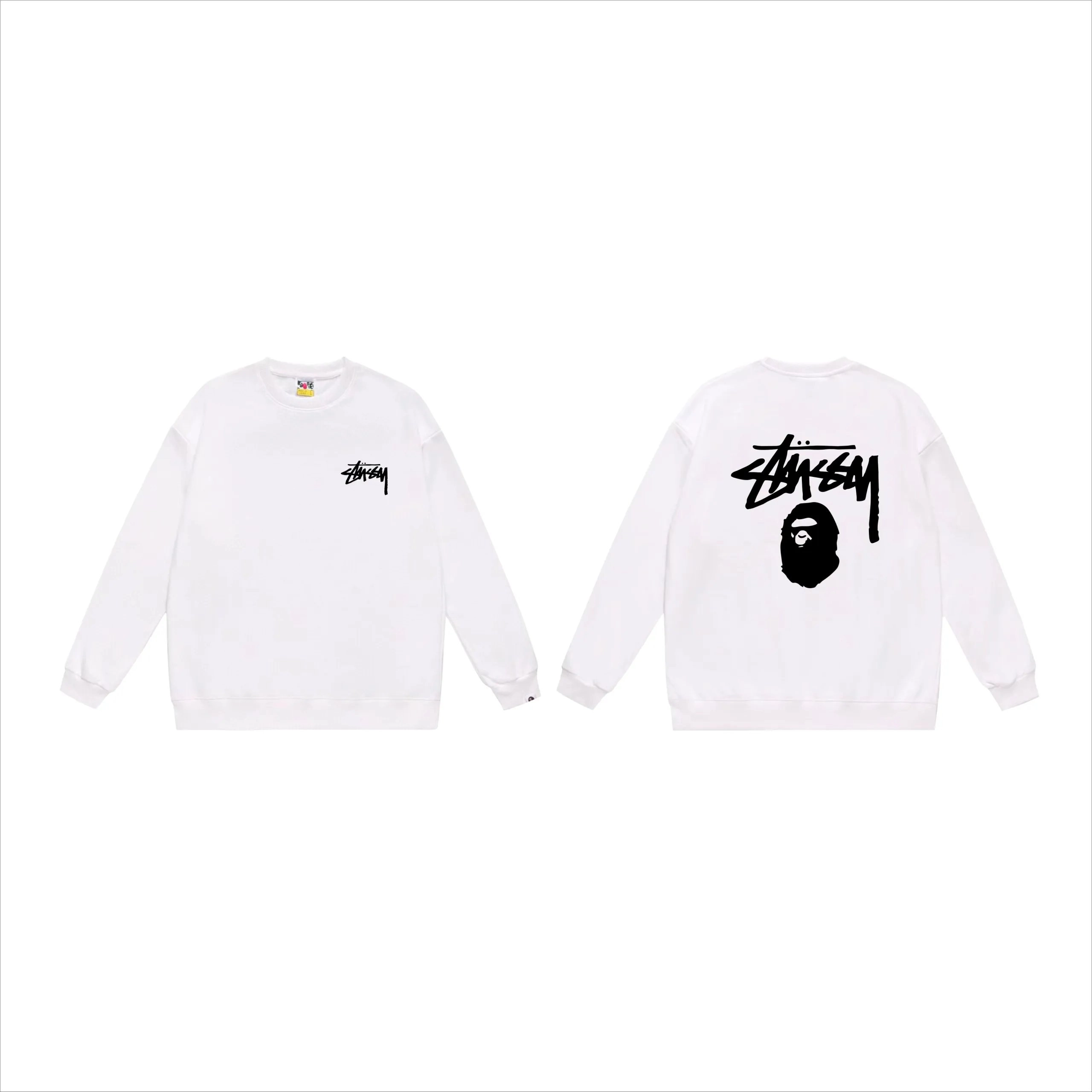 Stussy x A Bathing Ape White Crewneck Sweatshirt with Logo Print