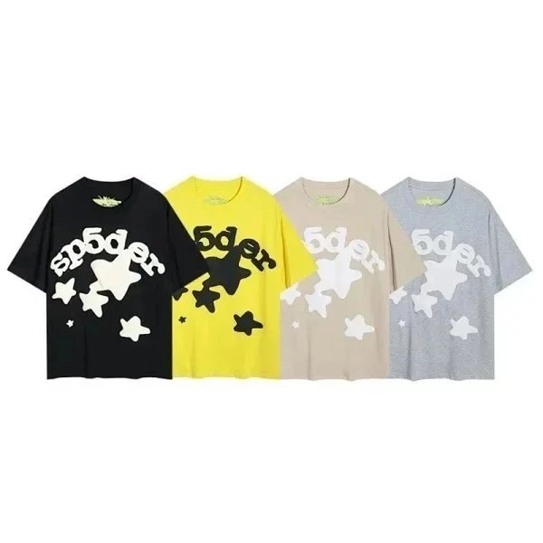 sp5der Star Graphic Oversized T-Shirt - Black Yellow Beige Gray