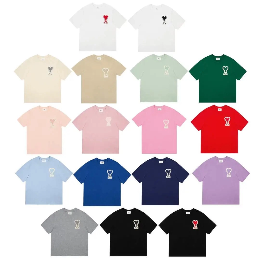 Ami Paris Heart Logo Cotton T-Shirt - White with Red Heart