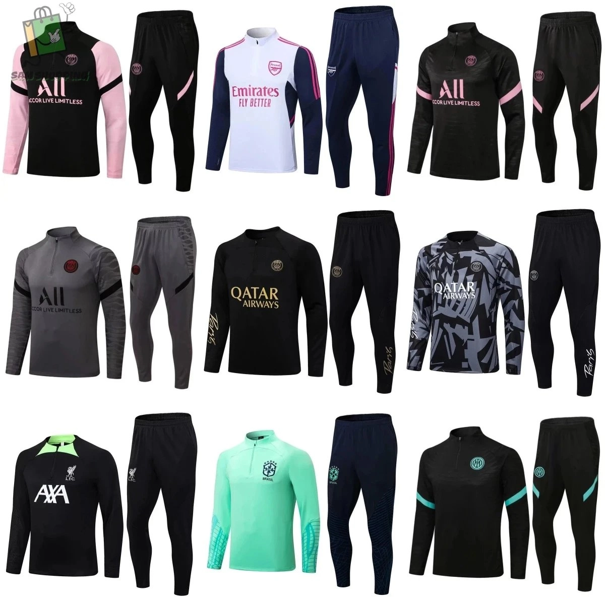 PSG Training Set 2023-24 Black-Pink Quarter-Zip Top & Pants