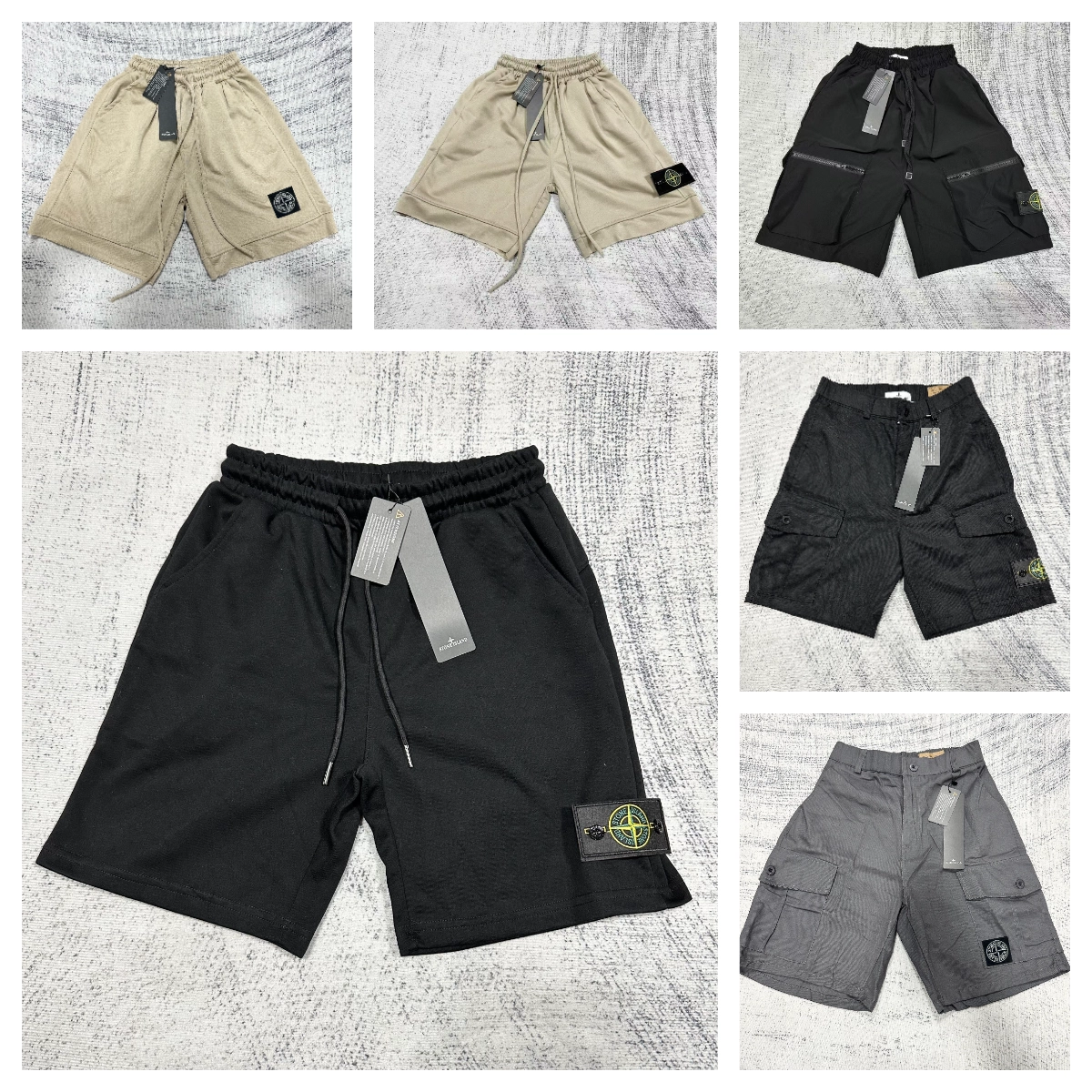 Stone Island Compass Logo Cargo Shorts - Black Elastic Waist