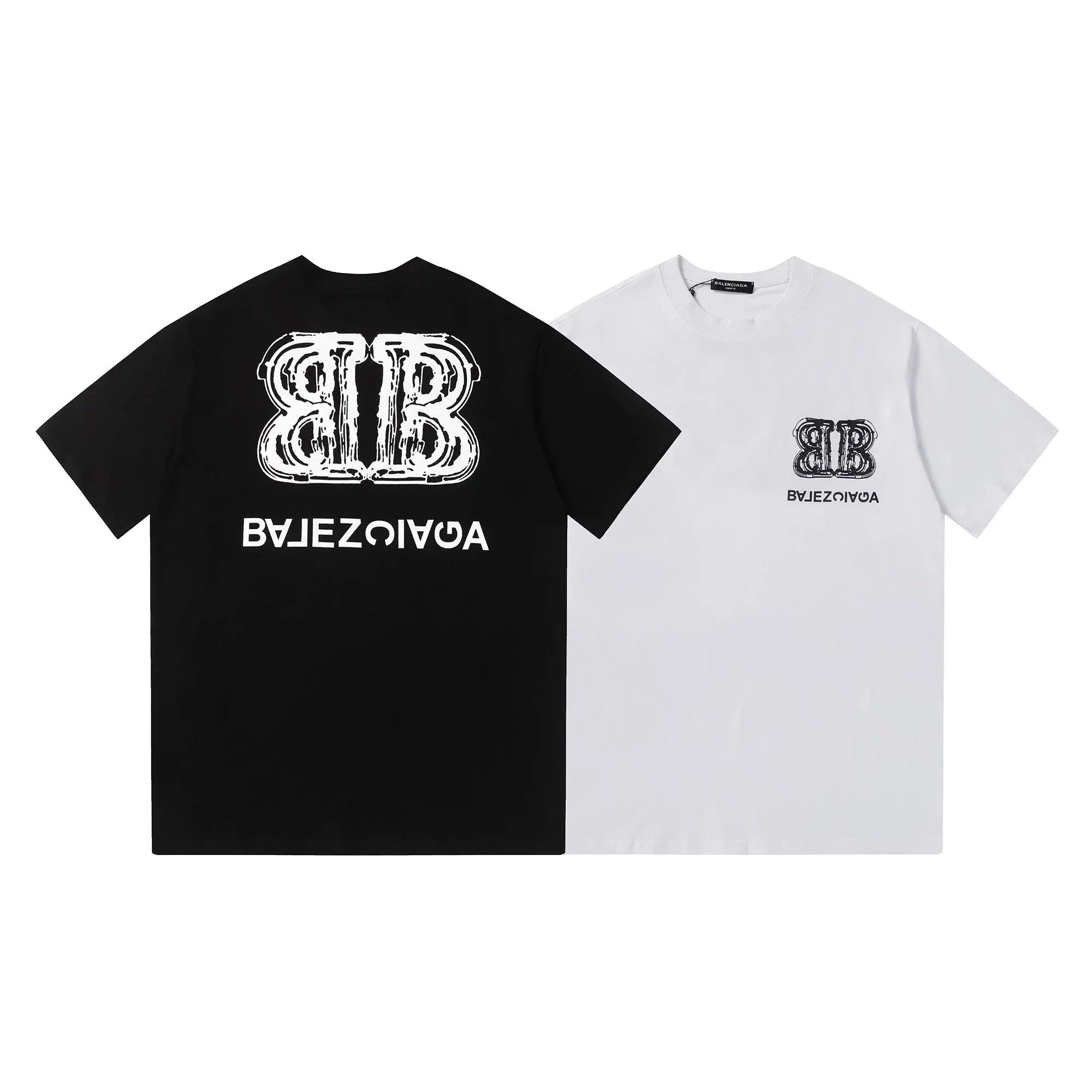 Balenciaga BB Logo Distorted Print T-Shirt Black and White