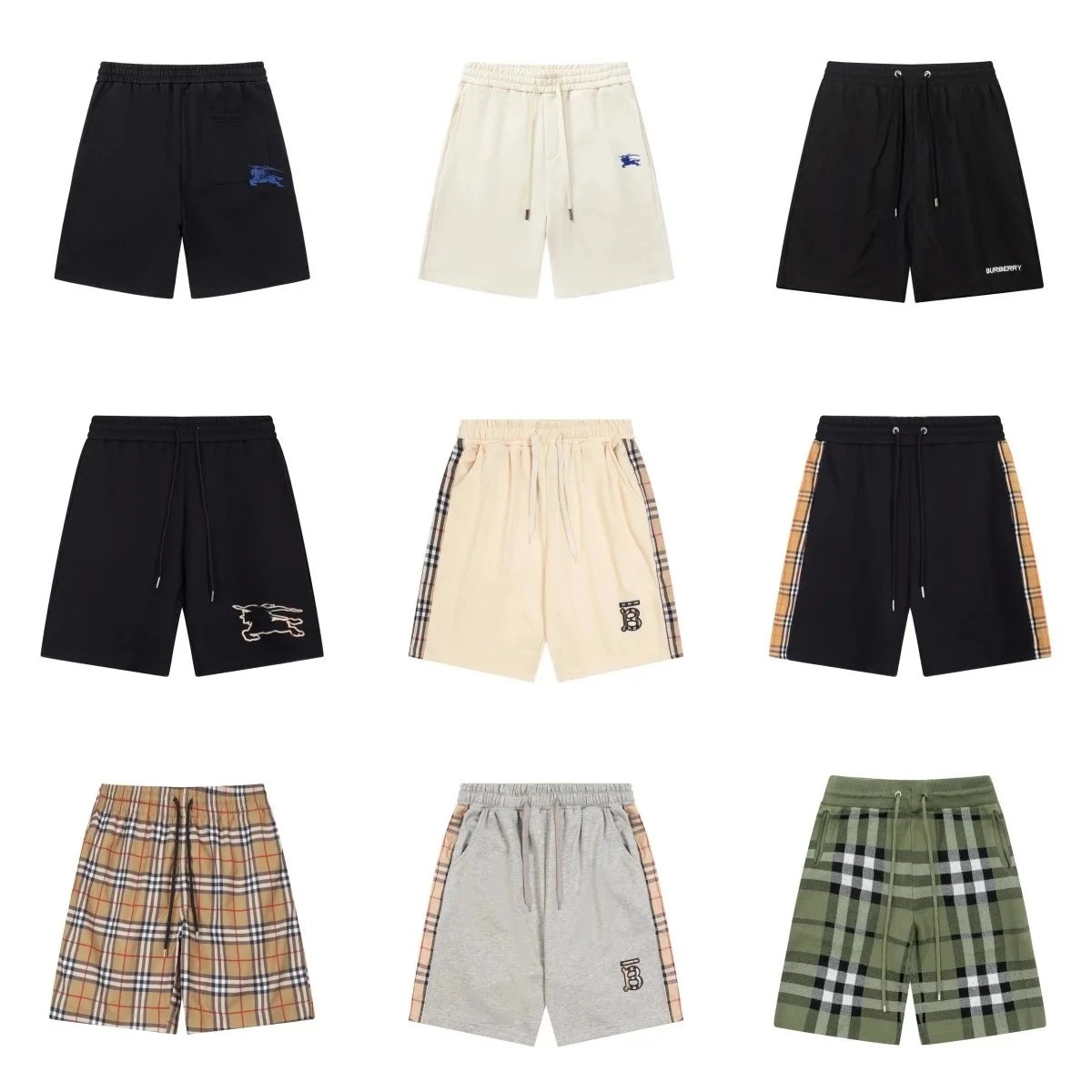 Burberry Classic Check Cotton Shorts - Beige Plaid Side Stripe