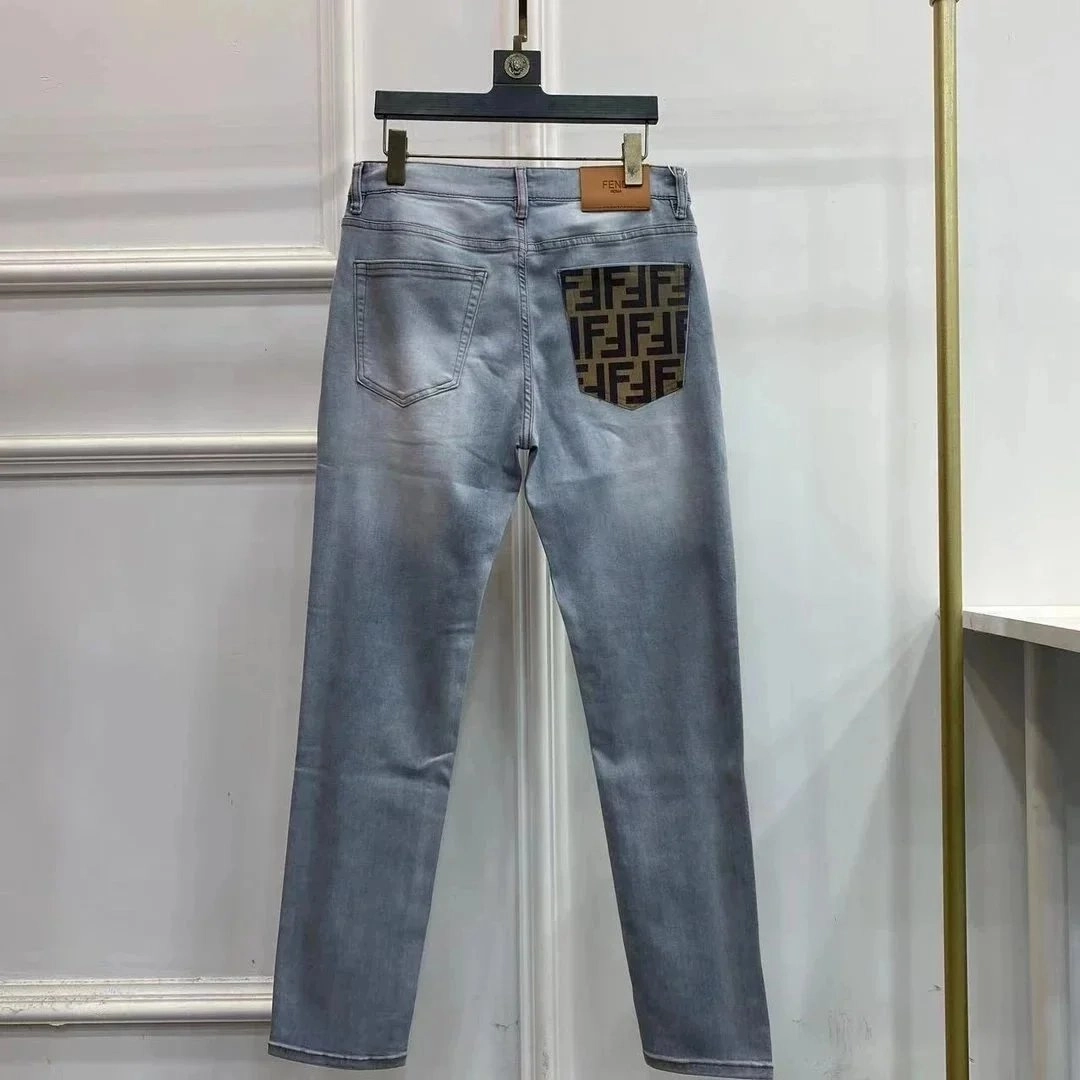 Fendi FF Logo Patch Light Wash Denim Jeans