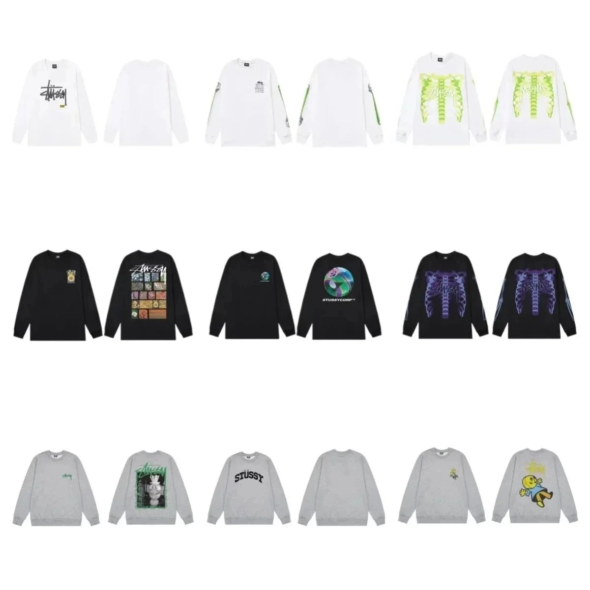 Stussy X-Ray Ribcage Long Sleeve Tee - Neon Green Print