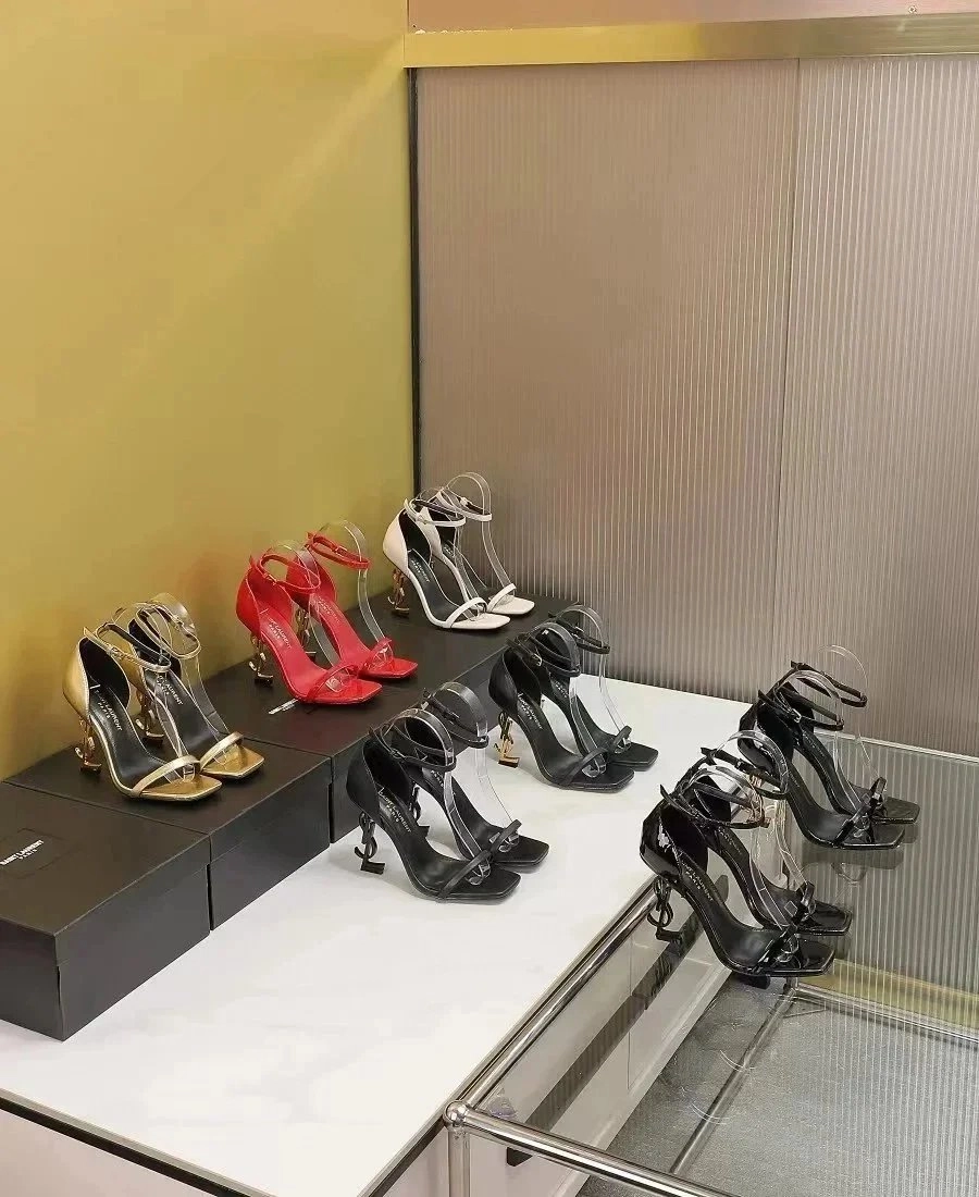 Saint Laurent Tribute 105mm Clear Strap Black Patent Leather Heels