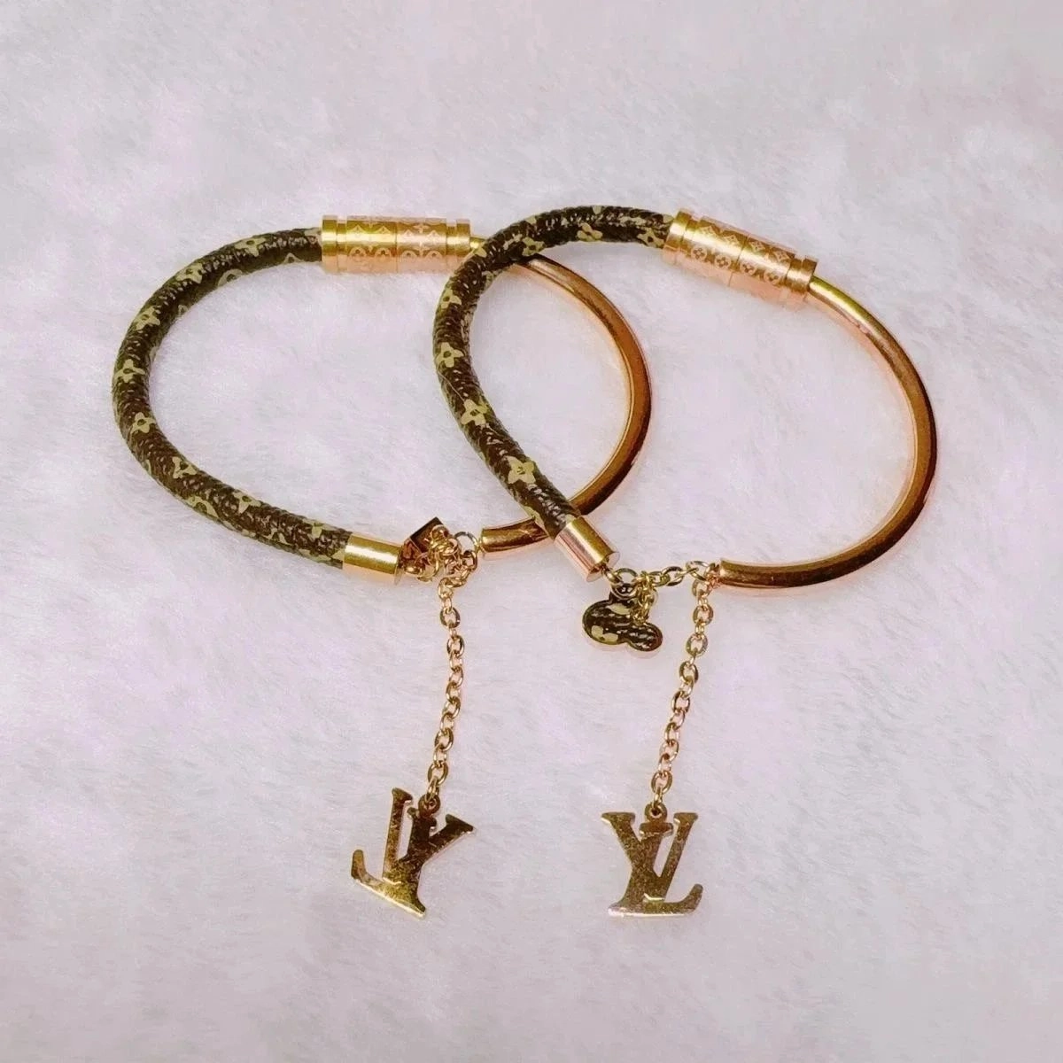 Louis Vuitton Monogram Canvas Bracelet Set with LV Charm