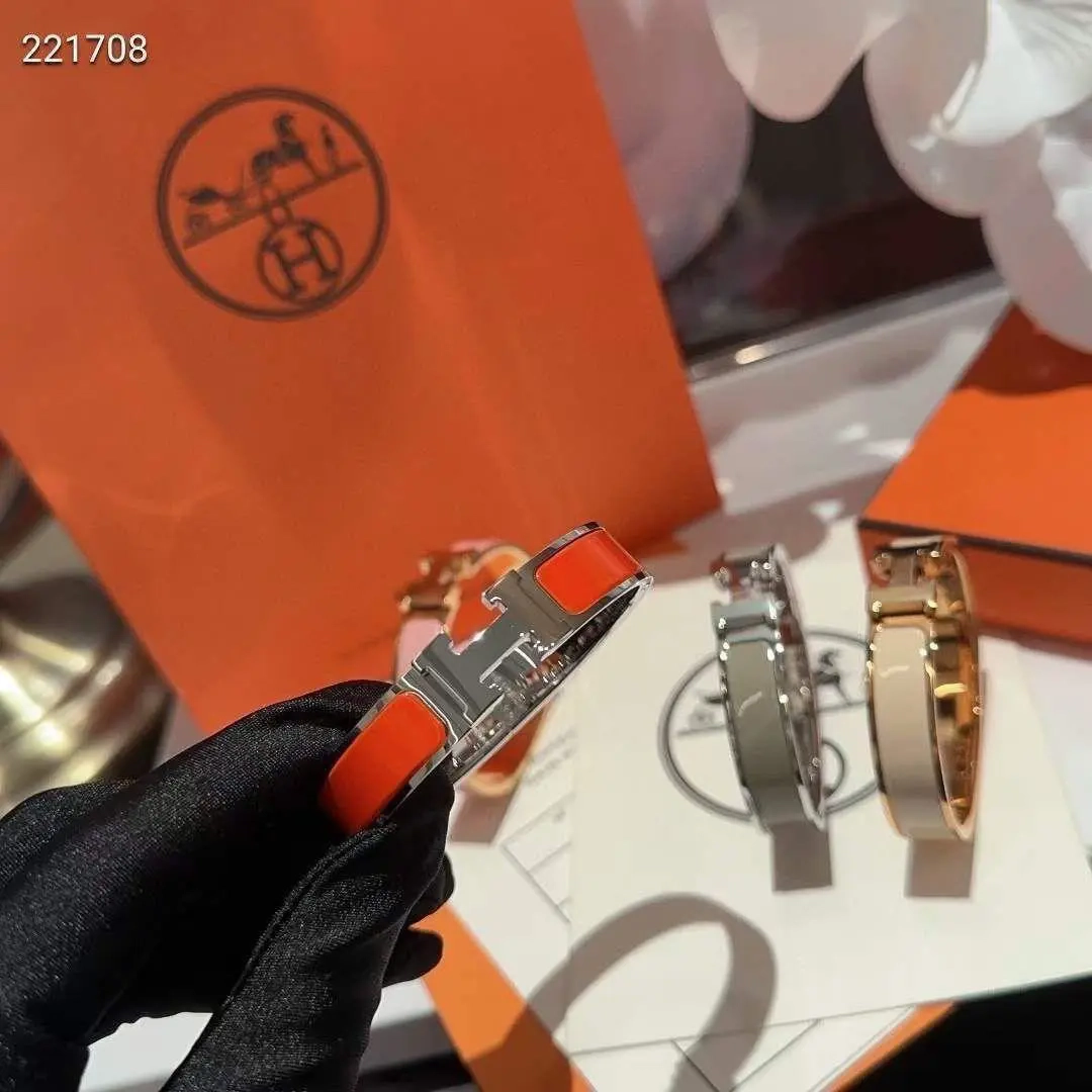 Herm&egrave;s Clic Clac H Bracelet Orange Enamel Palladium Hardware