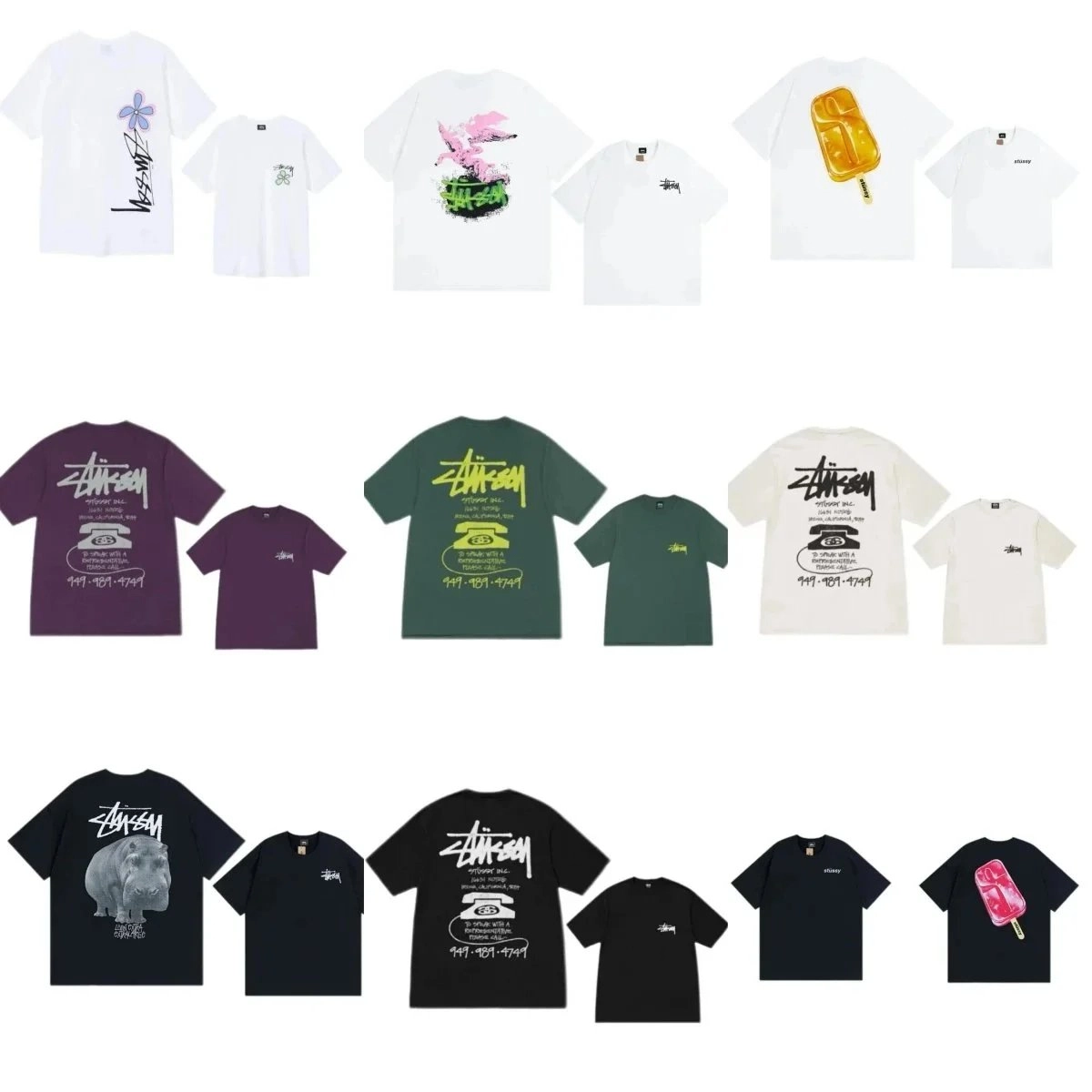 Stussy Classic Logo T-Shirt with Vintage Telephone Graphic