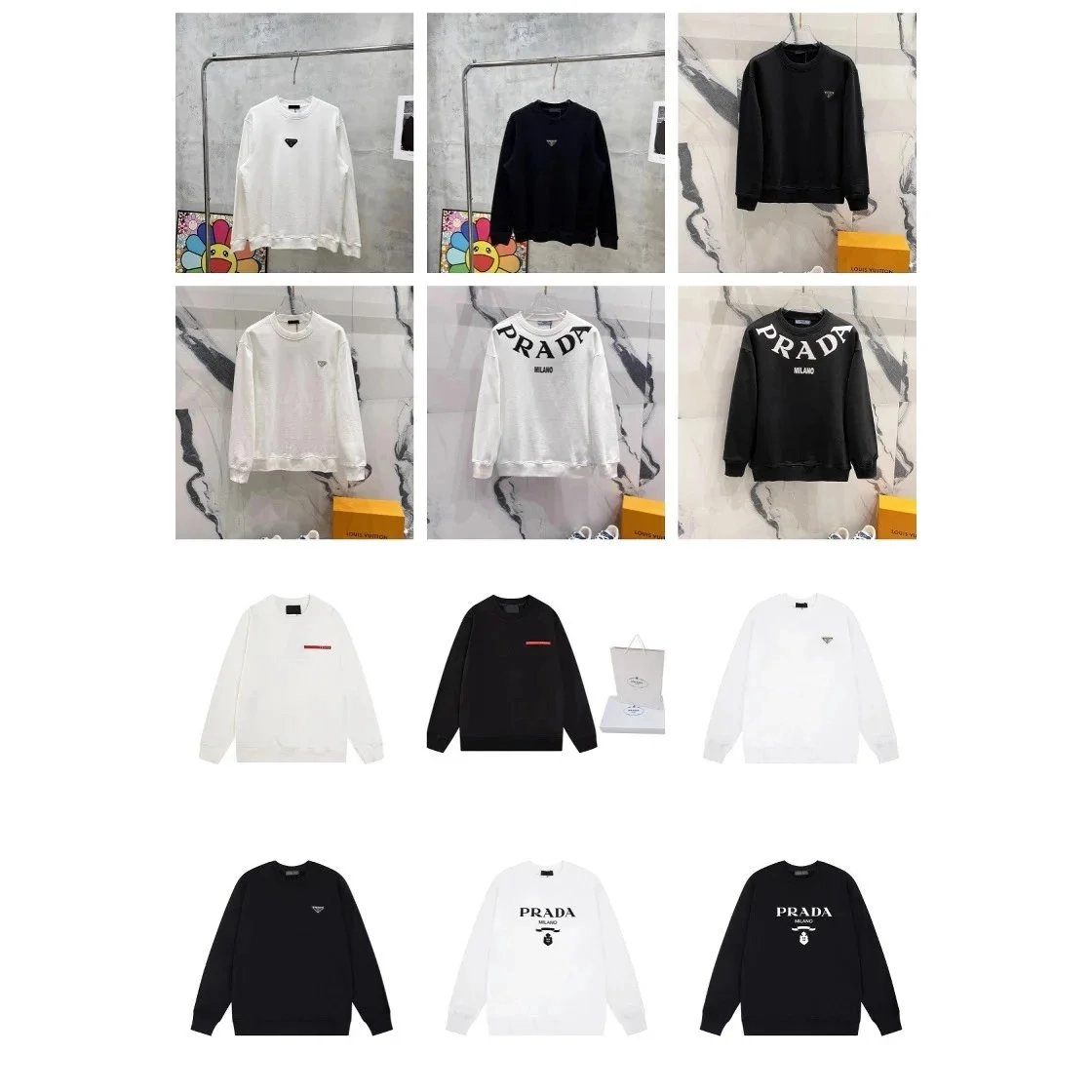 Prada Logo Embroidered Cotton Sweatshirt - White/Black