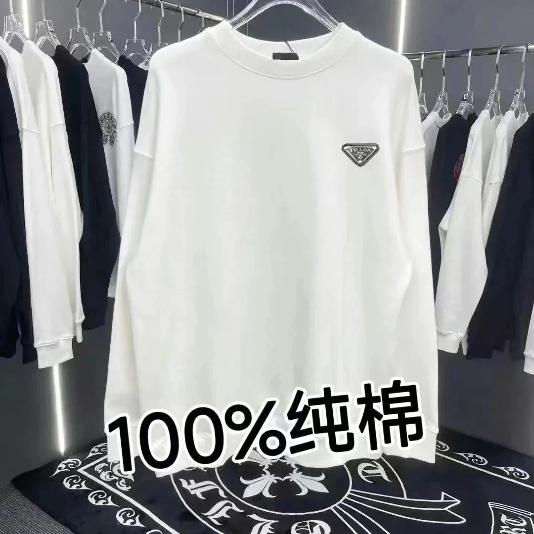 Prada Triangle Logo Long-Sleeve T-Shirt - White 100% Cotton