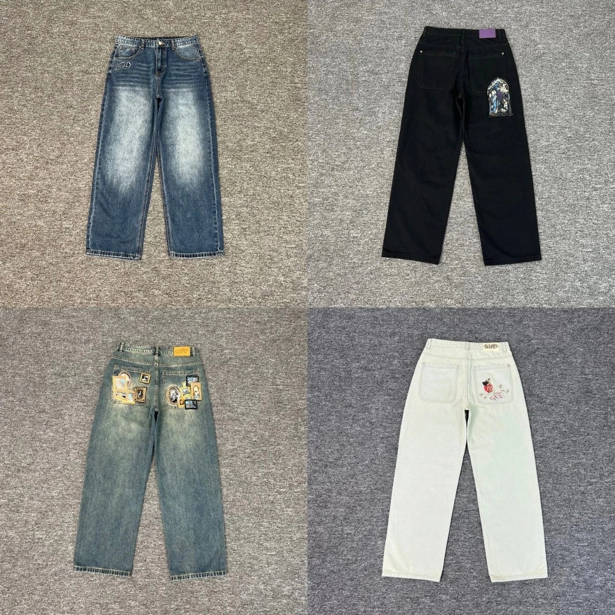 SCHIESS Patchwork Denim Jeans - Light Wash with Embroidered Patches