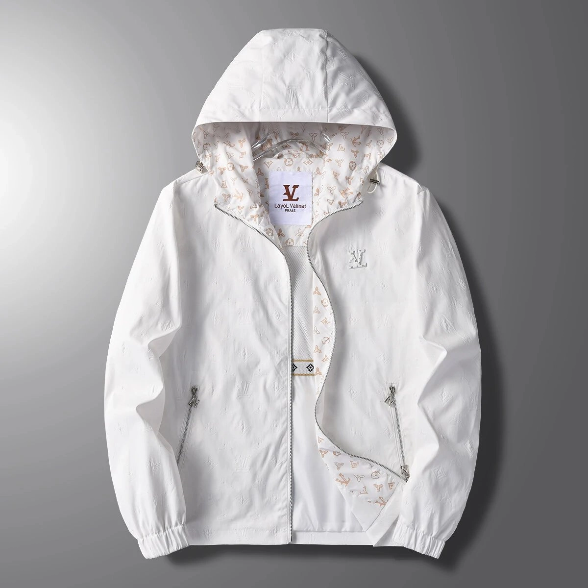 Layol Valinat White Monogram Hooded Windbreaker Jacket