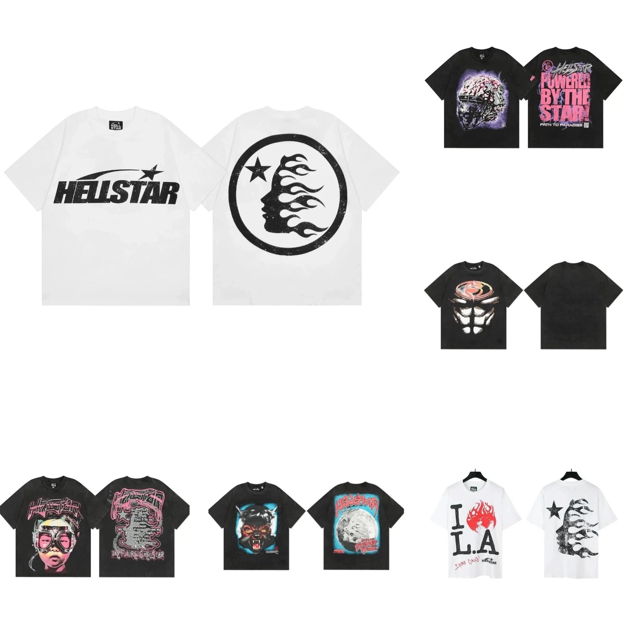 HELLSTAR Flame Face Logo T-Shirt - White Oversized Graphic Tee