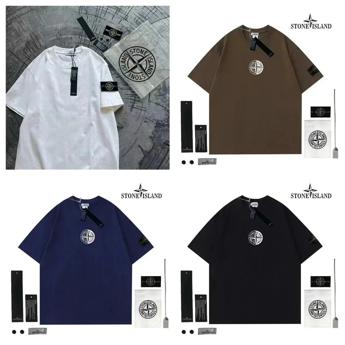 Stone Island Compass Logo Oversized T-Shirt - White/Brown/Navy/Black