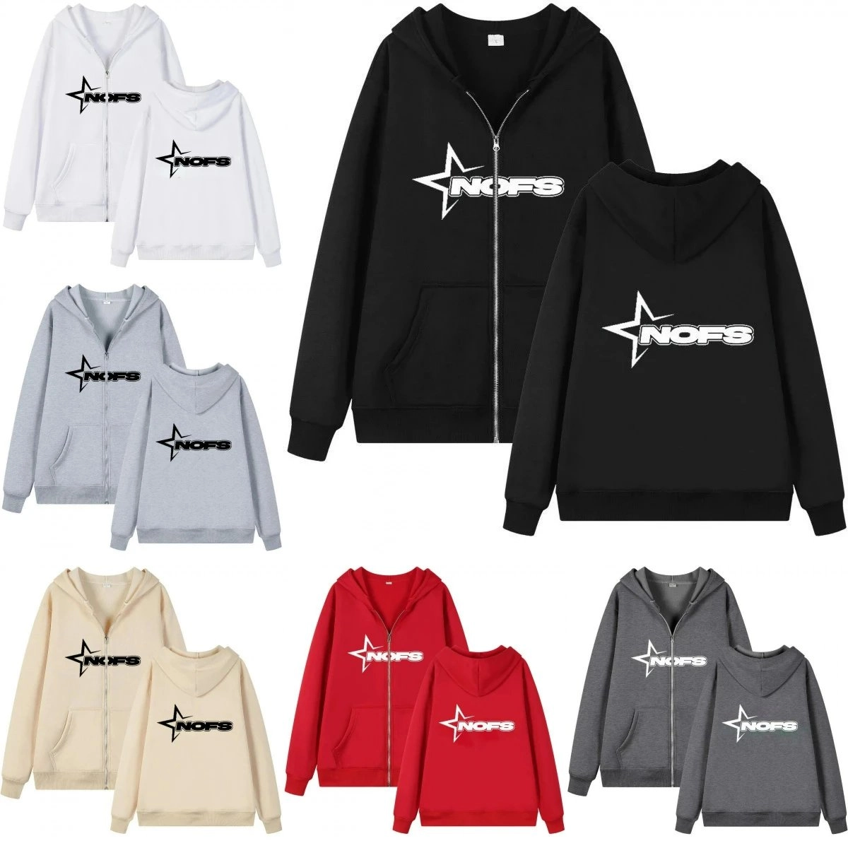 NOFS Star Logo Full-Zip Hoodie - Black Front and Back Print