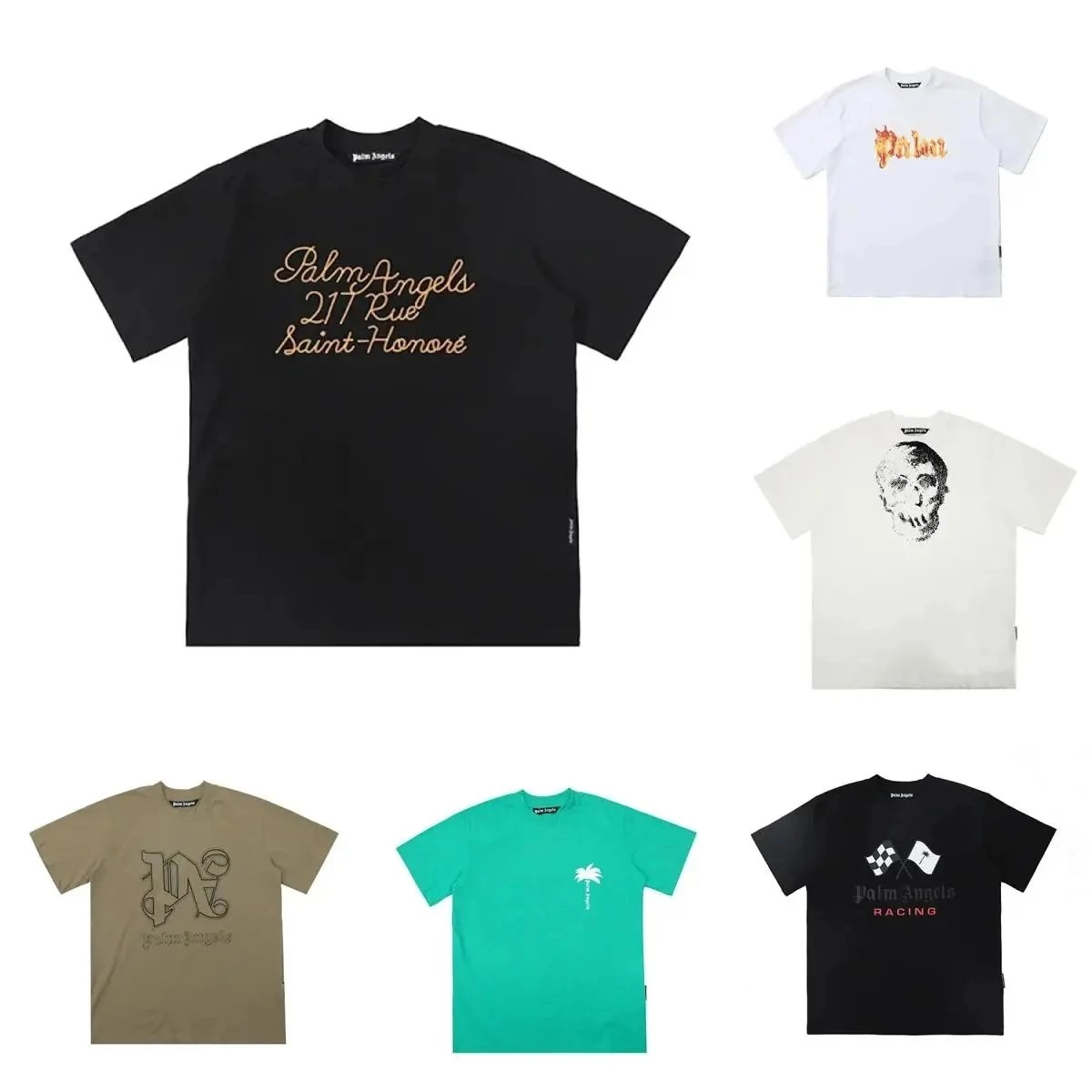 Palm Angels 217 Rue Saint-Honore Script Embroidered Black T-Shirt