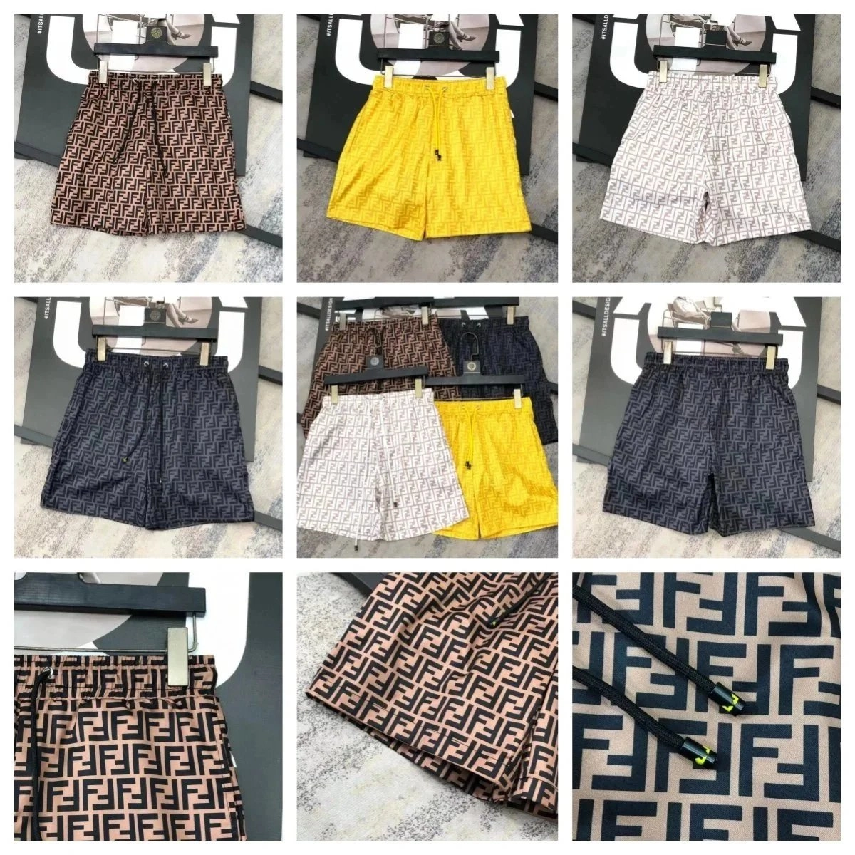 Fendi FF Logo Print Drawstring Shorts - Brown Black Pattern