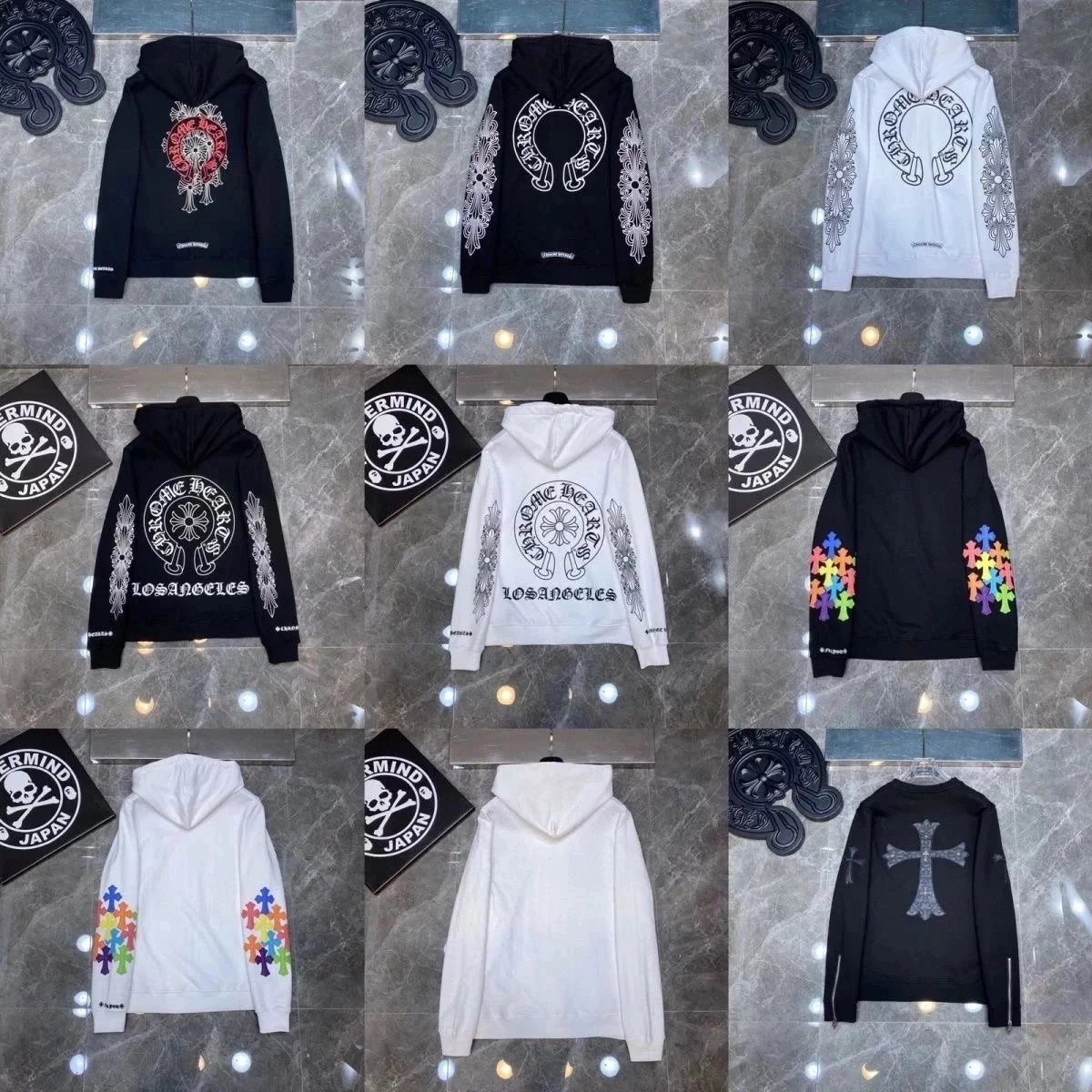 Chrome Hearts Hoodie Black White Rainbow Cross Skull Logo