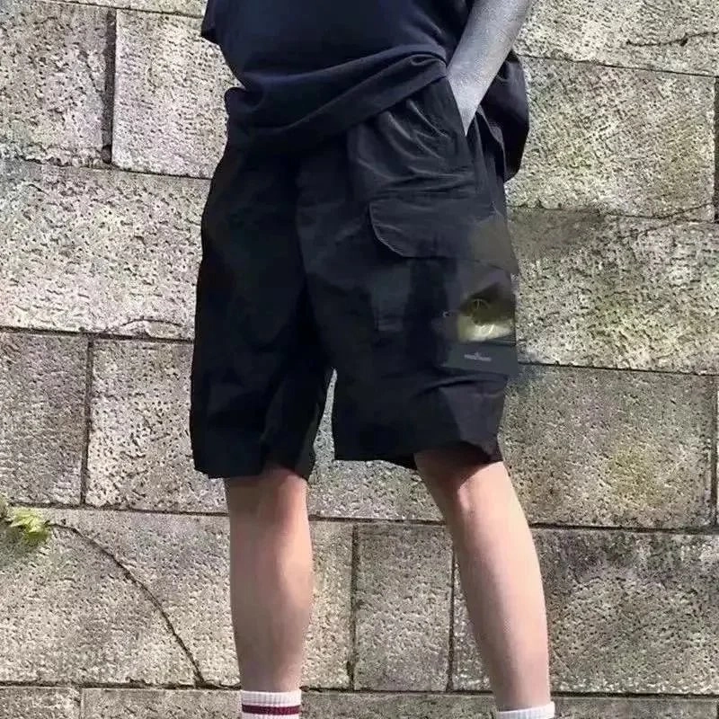 Stone Island Black Cargo Shorts with Reflective Patch