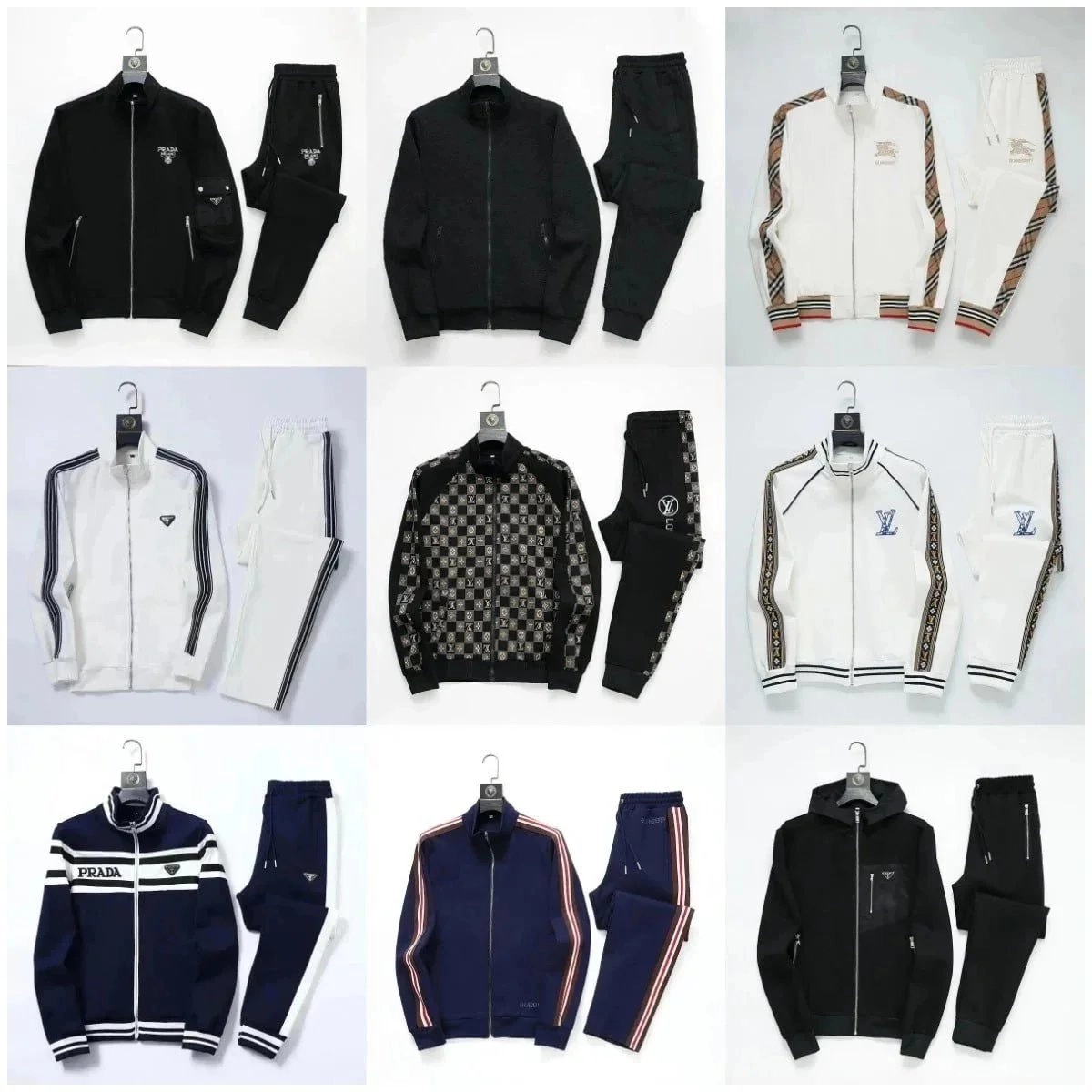 Prada Monogram Checkered Track Suit Set Black White