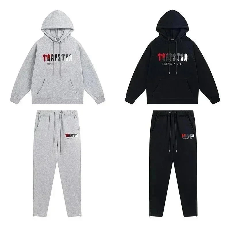 Trapstar Distorted Logo Hoodie and Jogger Set - Grey/Black