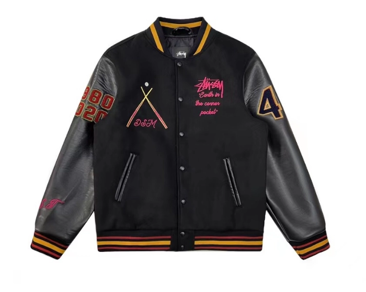 Stussy DSM Collaboration Varsity Jacket Black Leather Sleeves