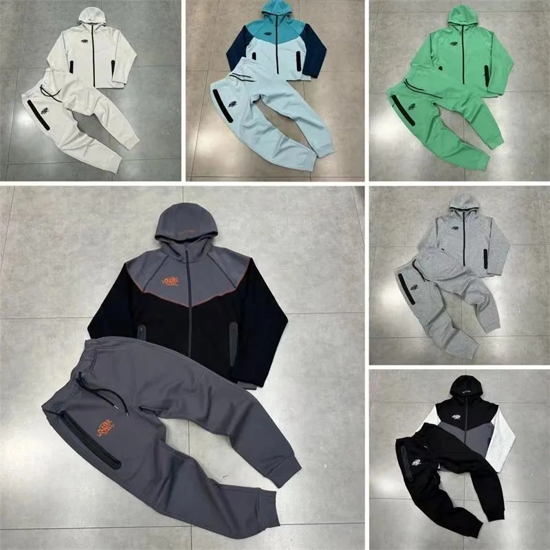 Nike Tech Fleece Windrunner Hoodie and Jogger Set - Charcoal Black Orange