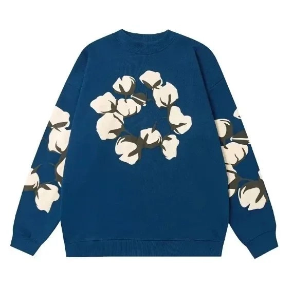 Cotton Bloom Floral Print Crewneck Sweater - Deep Navy