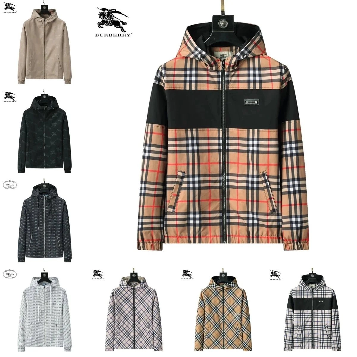 Burberry Vintage Check Hooded Windbreaker Jacket - Beige Black Red