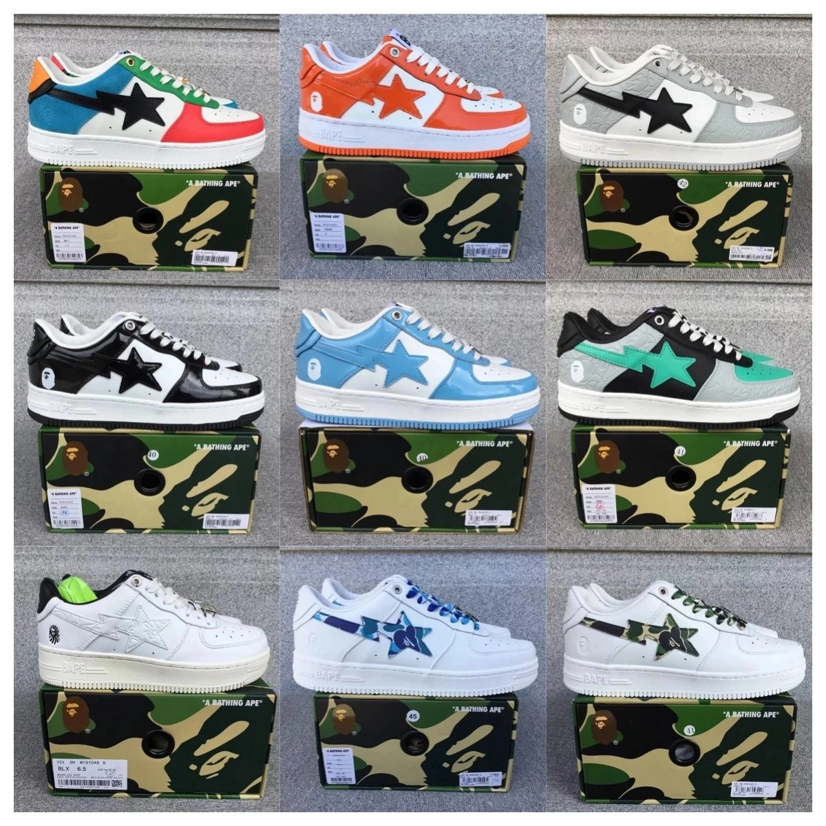 BAPE Sta Low Top Sneakers with Star Logo Camo Box