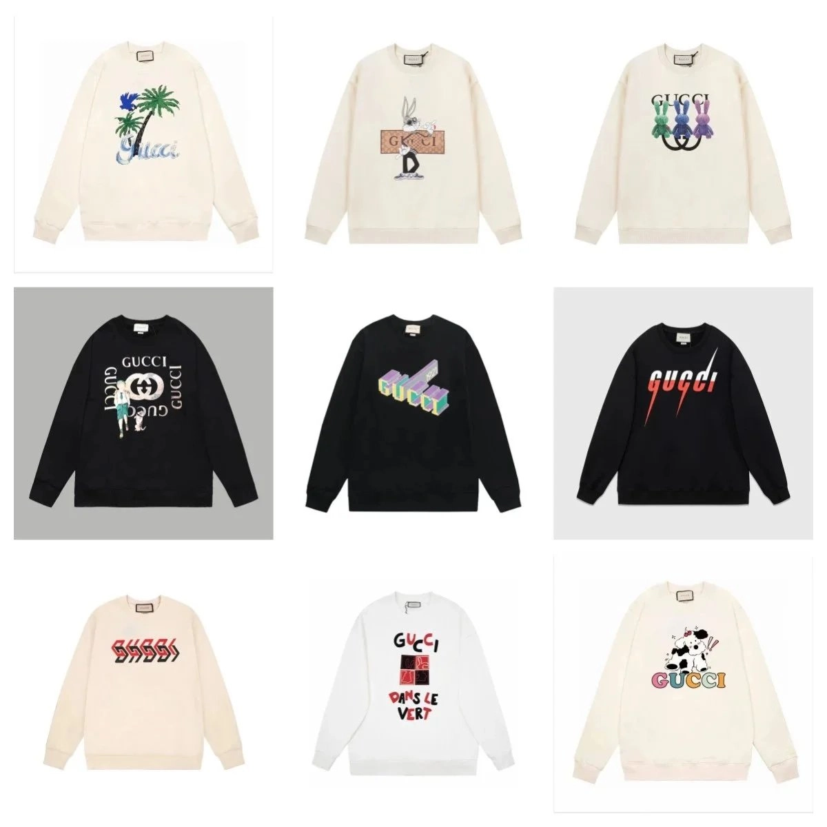 Gucci Beige Sweatshirt with Palm Tree and Blue Bird Embroidery