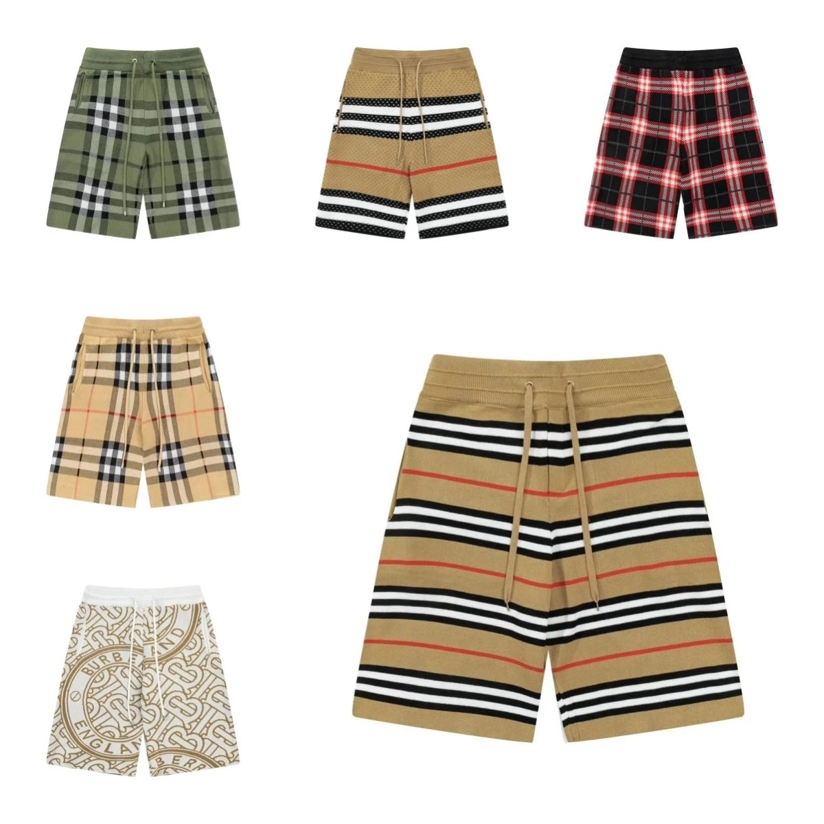 Burberry Icon Stripe Knit Shorts - Camel Black White Red